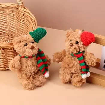 Рождественский медведь плюшевая игрушка мультяшный медведь плюшевый брелок для ключей с изображением животных милый рюкзак подвеска украшение рождественские подарки