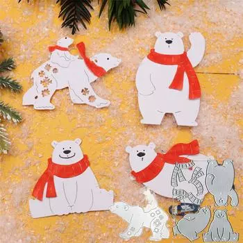 Рождественский медведь скрапбукинг вырубной штамп 2024 поздравительная открытка тиснение обложка альбома бумажные открытки инструмент для изготовления вырубной штамп One Size