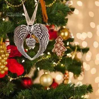 Рождественский мемориальный орнамент с крыльями ангела и ремешком, подвесной кулон в виде рождественской елки, подарок сочувствия серебряный
