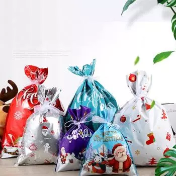 Рождественский мешок для конфет, праздничный подарочный пакет с лентой, многоразовые рождественские подарочные мешочки A