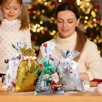 Рождественский мешок для конфет, праздничный подарочный упаковочный мешок с лентой, многоразовый рождественский подарок A