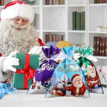 Рождественский мешок для конфет, праздничный подарочный упаковочный мешок с лентой, многоразовые рождественские подарочные мешочки для подарков, сувениров на вечеринку