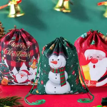 Рождественский мешок для подарков на шнурке Санта-Клаус Новый год 2024 Большой мешок для конфет Мешок для упаковки печенья Navidad Xmas Подарки на Новый год 2025 as picture