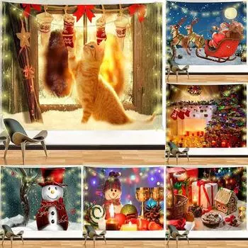 Рождественский милый кот Гобелен Гостиная Диван Домашний Декор Рождественский Подарок 100x75cm