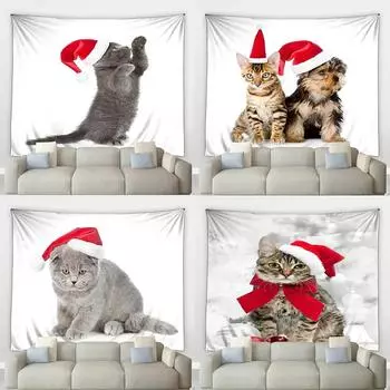 Рождественский милый котик гобелен спальня гостиная домашний рождественский декоративный гобелен 100x75cm