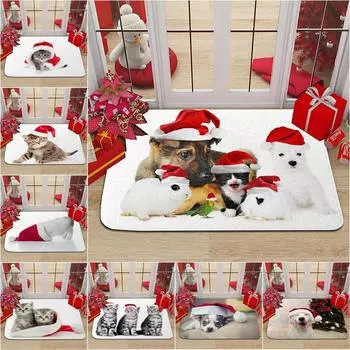 Рождественский милый коврик для пола с животными, длинный нескользящий впитывающий коврик, коврик для двери, грязеотталкивающий коврик для двери, декор для дома 40x60cm-16x24in