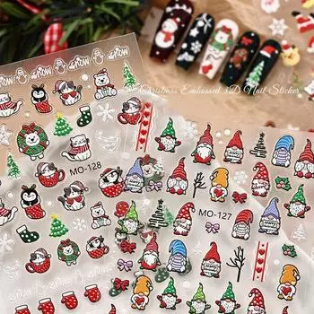 Рождественский милый мультфильм Пингвин Белл Рождественский человек Снежинка 3D наклейки для ногтей MO132