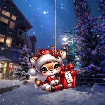Рождественский милый олень праздничный кулон акриловый плоский автомобильный декоративный кулон для дома рождественская елка кулон