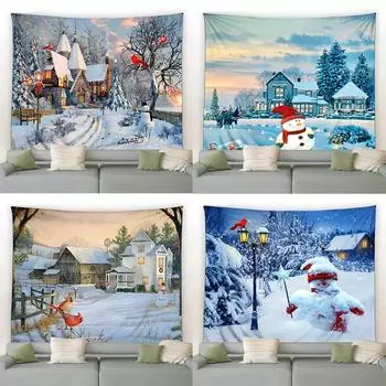Рождественский милый снеговик бревенчатый гобелен спальня гостиная домашний рождественский декор гобелен 100x75cm