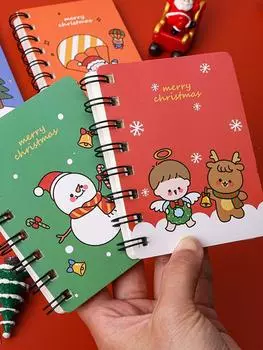 Рождественский мини-блокнот с катушкой, мультяшный Санта-Клаус, снеговик, блокнот для записей, кавайные канцелярские принадлежности, подарок для школьников, школьные принадлежности A2