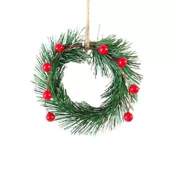 Рождественский мини-венок, гирлянда, рождественская елка, бутылка вина, имитация красной ягоды, сосновые иголки