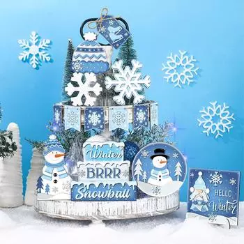 Рождественский многоярусный поднос, рождественская елка, деревенский фермерский дом, деревянные знаки, украшения для кухни, домашний стол, праздничные принадлежности, поднос в комплект не входит(9pc) One Size