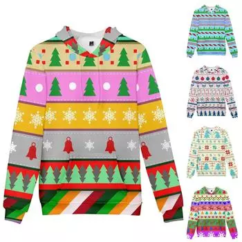 Рождественский модный принт, свободный мужской и женский свитер с капюшоном и длинными рукавами XXXL оранжевый