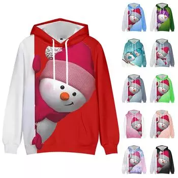 Рождественский модный принт, свободный мужской и женский свитер с капюшоном и длинными рукавами XXXXL циан