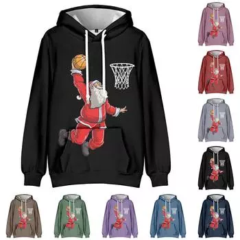 Рождественский модный принт, свободный мужской и женский свитер с капюшоном и длинными рукавами L чёрный