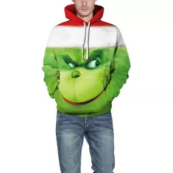 Рождественский модный свободный мужской и женский тонкий свитер с капюшоном XL зелёный
