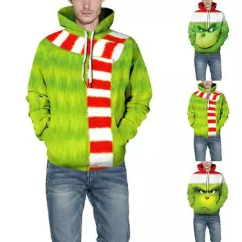 Рождественский модный свободный мужской и женский тонкий свитер с капюшоном L зелёный