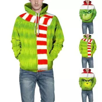 Рождественский модный свободный мужской и женский тонкий свитер с капюшоном XL зелёный