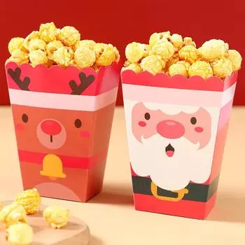 Рождественский мультфильм коробка попкорна Рождественское украшение для дома 2024 Санта-Клаус бумажная коробка попкорна Навидад Натал С Новым годом 2025 as picture