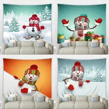 Рождественский мультфильм Снеговик Гобелен Спальня Гостиная Дом Рождественское украшение Гобелен 100x75cm