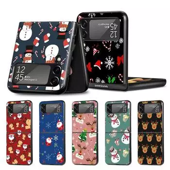 Рождественский мультяшный чехол для Samsung Galaxy Z Flip3 5G Flip4, черный жесткий чехол для мобильного телефона Z Flip 4 3, роскошный чехол для ПК Zflip3 Coque Samsung Z Flip3 5G