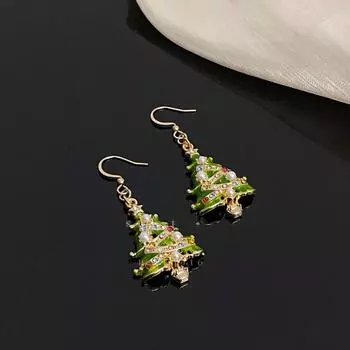 Рождественский мультяшный цветной циркон с имитацией жемчуга и маслом в форме рождественской елки серьги