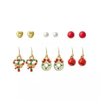 Рождественский мультяшный кулон, серьги-колокольчики, глазурованные перчатки-костыли, серьги в виде лося, подарок, набор из 6 пар