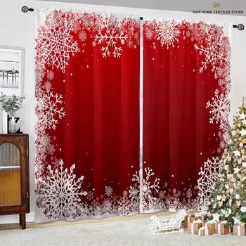 Рождественский мультяшный принт занавески, снежинка шар, красная машина, спальня, ресторан, новый год, украшение для праздничной вечеринки, 2 шт. W50X130H(CM)X2PCS&Grommet Top