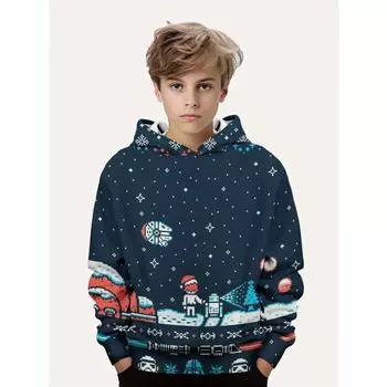 Рождественский мультяшный узор толстовки Harajuku High Street Fashion Повседневный удобный свободный Letter Coat Осень Зима Одежда 100cm