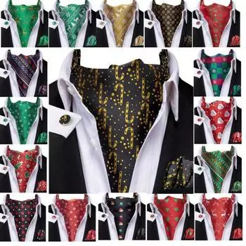 Рождественский мужской галстук из черного золота, комплект шелковых запонок Ascot, подарочные манжеты AS-1110