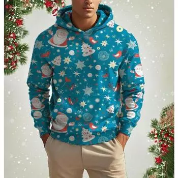 Рождественский мужской худи с принтом Санта-Клауса в 3D, толстовки, мужской свитер с капюшоном, повседневная мужская одежда S