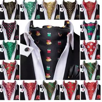 Рождественский мужской шелковый галстук-галстук Ascot, носовой платок, запонки, галстук-бабочка, праздничный набор AS-1110