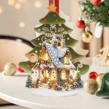 Рождественский набор для самостоятельной настольной алмазной живописи со стразами, снеговик/дом, картина, ремесло, стоячая картина из драгоценных камней, украшение для стола A