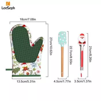 Рождественский набор для выпечки Leeseph, включает в себя 2 силиконовые прихватки-рукавицы, 1 симпатичную силиконовую лопатку и 1 кухонные щипцы-зажимы в виде Санты