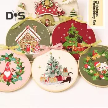 Рождественский набор для вышивания для начинающих, набор для вышивки своими руками с иглами и нитками, набор для вышивания на рождественскую тематику для взрослых и детей A