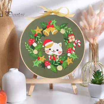 Рождественский набор для вышивания для начинающих, набор для вышивки своими руками с иглами и нитками, набор для вышивания на рождественскую тематику для взрослых и детей B