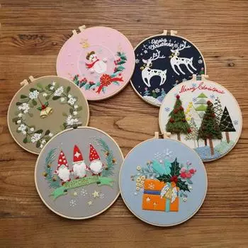 Рождественский набор для вышивки Yousheng, набор для вышивки крестиком «Лось, снеговик, дерево» с пяльцами для ниток, украшение ручной работы для начинающих
