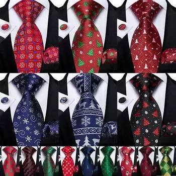 Рождественский набор галстуков для мужчин, красные цветочные новинки, шелковые галстуки, носовой платок, запонки, галстук, комплект для новогодней вечеринки