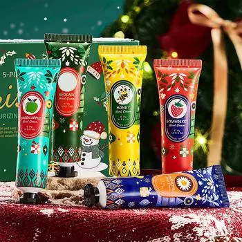Рождественский набор кремов для рук из 5 упаковок, с фруктовым ароматом, увлажняющий и омолаживающий крем для рук для потрескавшихся рук, рождественские подарки, подарки на день рождения белый