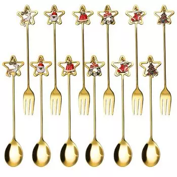 Рождественский набор ложек 6 шт. Рождественские вилки из нержавеющей стали Кофейная ложка Чайная ложка Суповая ложка Десертная ложка