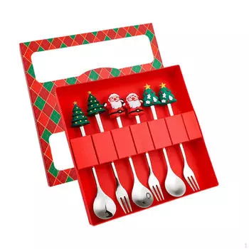 Рождественский набор столовых приборов из 6 предметов: ложки и вилки для праздников, напитков и десертов red 6B