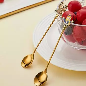 Рождественский набор столовых приборов из нержавеющей стали, праздничная подарочная коробка с Санта-Клаусом, снеговиком, оленями, ложками для венков, креативными милыми ложками для смешивания десертов.