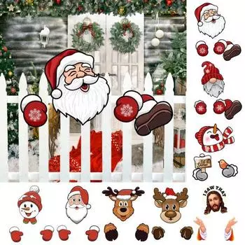 Рождественский набор украшений Санта-Клаус, лось, снеговик, выглядывающий из окна, украшения для сада и двора, наружное рождественское украшение для садового забора своими руками для дома и двора A