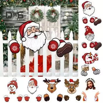 Рождественский набор украшений Санта-Клаус, лось, снеговик, выглядывающий из окна, украшения для сада и двора, наружное рождественское украшение для садового забора своими руками для дома и двора B