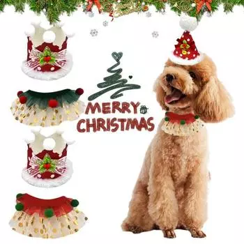 Рождественский нагрудник для домашних животных, кружевной колокольчик, плюшевый мяч, очаровательный яркий цвет, щенок чихуахуа зелёный