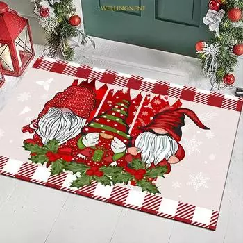 Рождественский напольный коврик Красный праздничный праздничный входной ковер Нескользящий дверной коврик