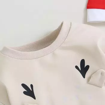 Рождественский наряд для малыша, комбинезон с круглым вырезом и принтом лося с длинными рукавами и шляпой, комплект из двух предметов для мальчиков и девочек 6-12 Months хаки