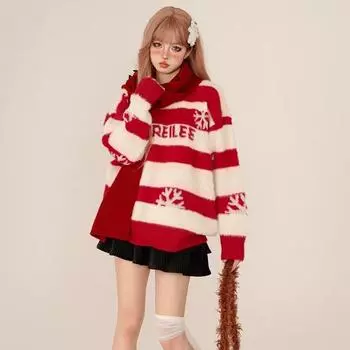 Рождественский наряд для пары, красный свитер, осенние свитера, свободный вязаный новогодний пуловер M красный