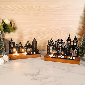 Рождественский настольный декор подсвечник деревянная основа железная сцена ночник домашняя атмосфера ремесла украшения