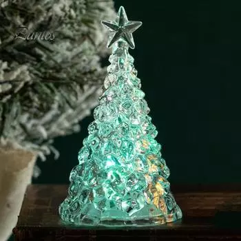 Рождественский ночник, акриловая рождественская елка, светодиодное украшение, блестящая настольная фигурка, мини-праздничный красочный светильник для домашнего декора спальни Warm light чистый